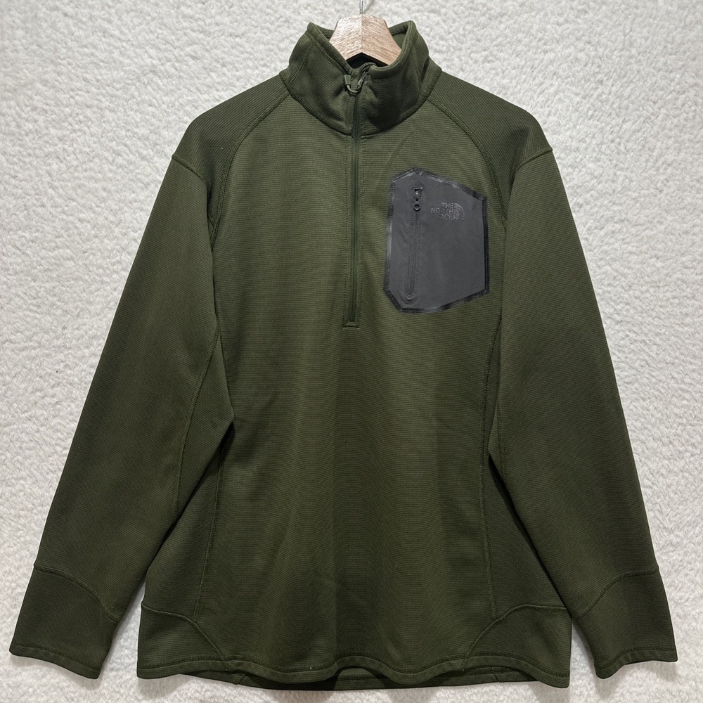 The North Face Men's Power Grid Fleece Green Quarter Zip Pullover Sweater Sz XL